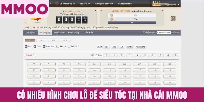 Có nhiều hình chơi lô đề siêu tốc tại nhà cái MMOO