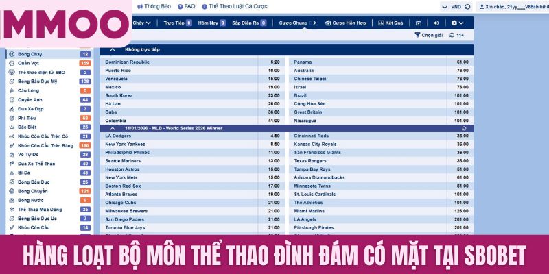 Hàng loạt bộ môn thể thao đình đám có mặt tại Sbobet