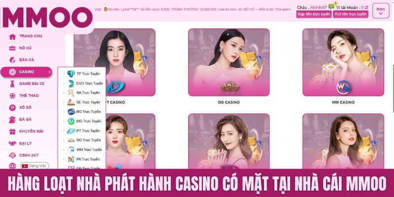 Hàng loạt nhà phát hành casino có mặt tại nhà cái MMOO