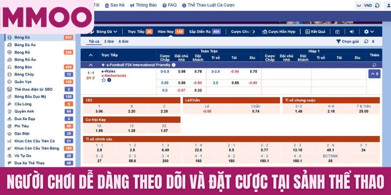 Người chơi dễ dàng theo dõi và đặt cược tại sảnh thể thao