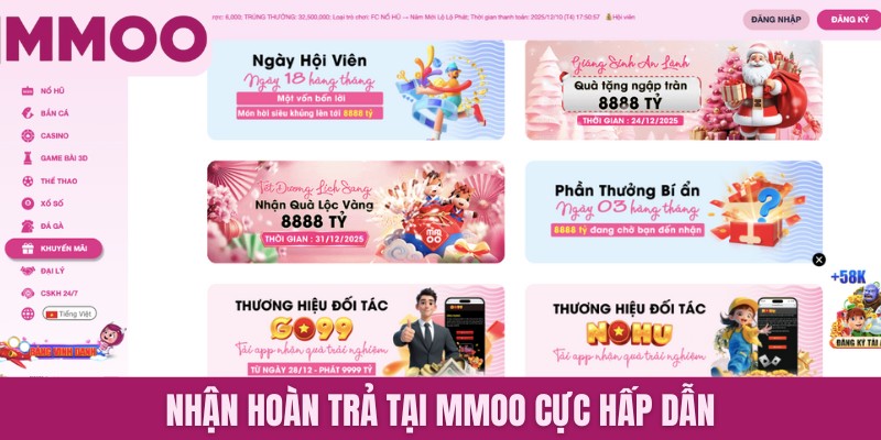 Nhận hoàn trả tại MMOO cực hấp dẫn