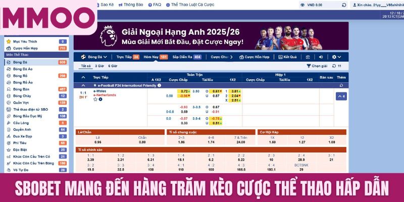 Sbobet mang đến hàng trăm kèo cược thể thao hấp dẫn